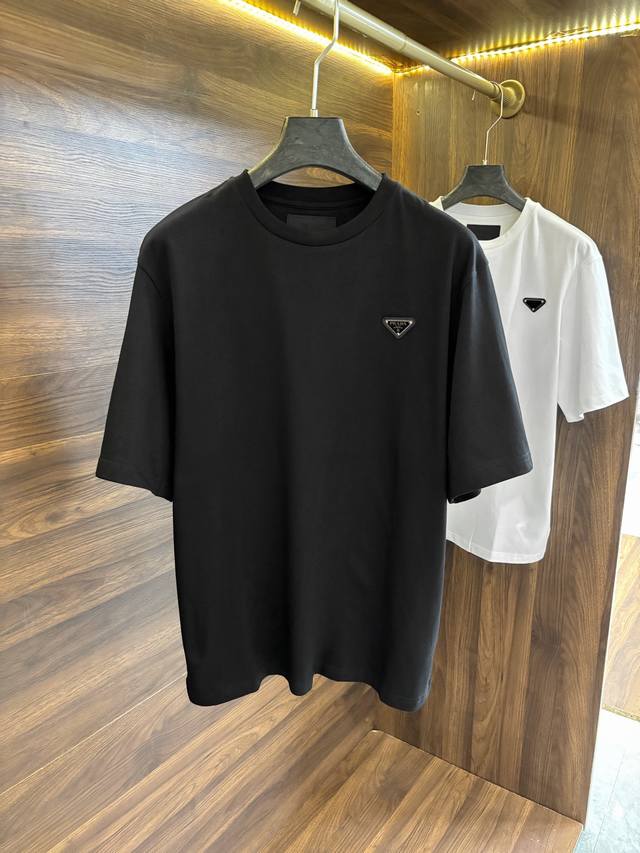 New# Prada 2025 spring and summer new classic triangle logo round neck short-sle