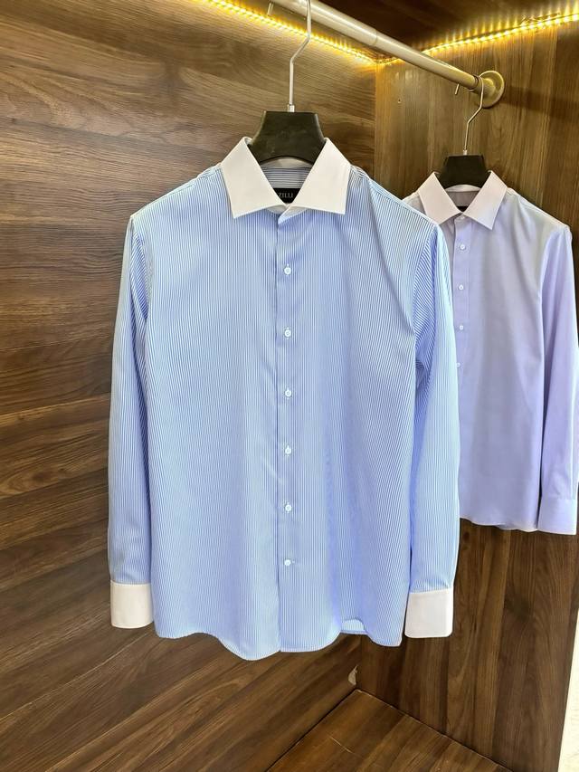 New# Zilli gentleman striped long-sleeved shirt, quality choice, elegant display