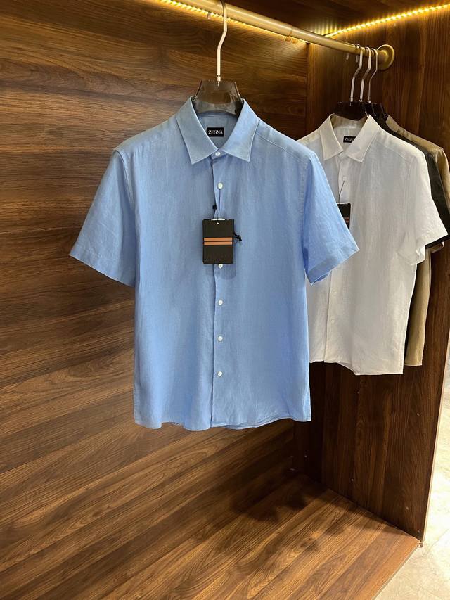 New#Re-order arrived Zegna's new specially woven linen short-sleeved shirt, rare