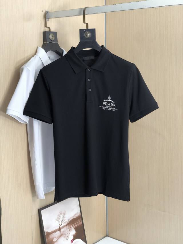 Prada 2025Ss new summer logo men's lapel Polo shirt! Classic business men's styl