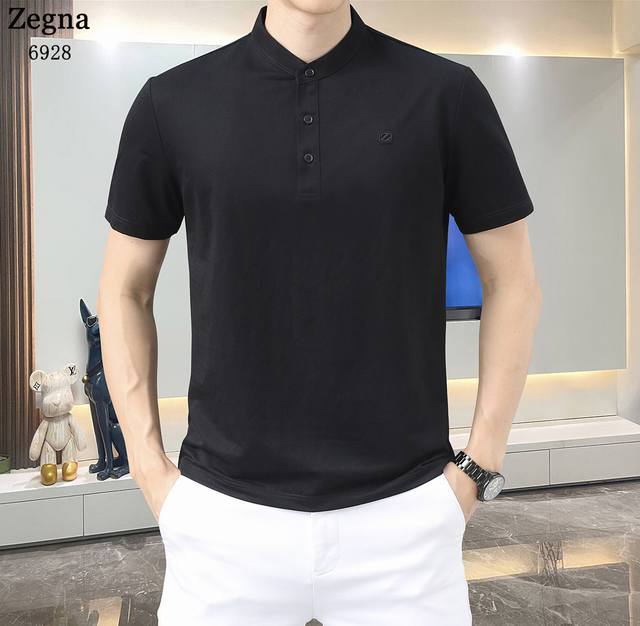Zegna-25Ss new spring and summer short-sleeved lapel T-shirt Polo, the highest v