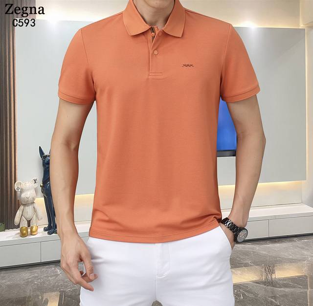 Ermenegildo Zegna-25Ss new spring and summer short-sleeved lapel T-shirt Polo, t