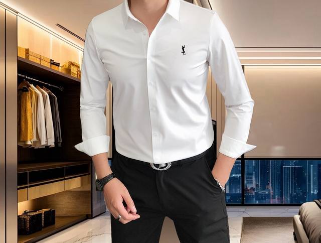 Ysl Saint Laurent 2025 Spring Men's Fashion Business Casual Long-sleeved Shirt,
