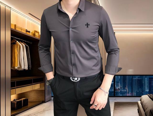Ch Chrome Hearts 2025 Spring Men's Fashion Business Casual Long-sleeved Shirt, H