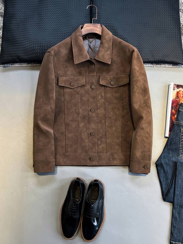 Lv25 new imported environmentally friendly suede lapel jacket, men's fashionable
