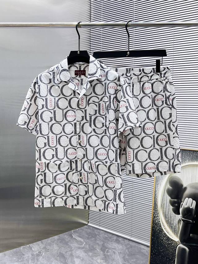 Cc Gucci 2025Ss spring and summer new casual short-sleeved shorts pants suit, hi