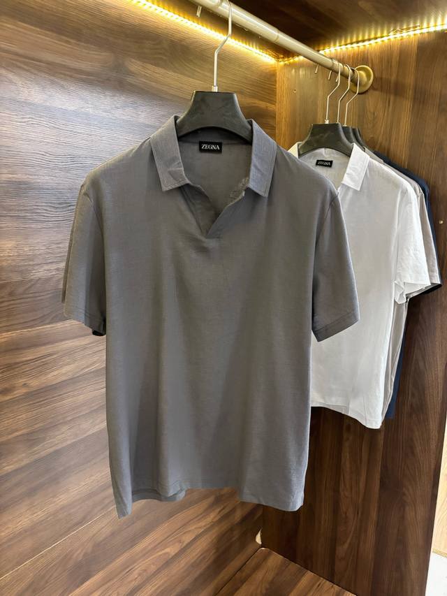 New# Zegna 100% linen seagull collar men's lapel short sleeves, the ceiling of t
