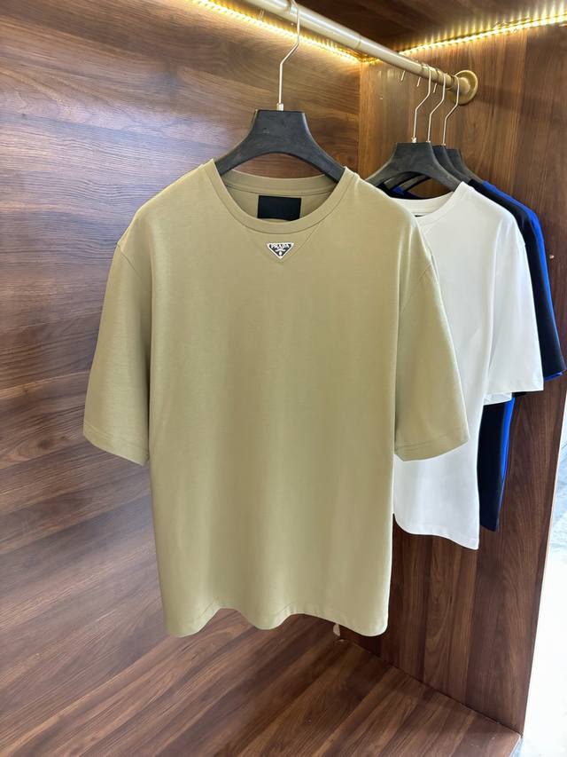 New# Prada 2025 Spring/Summer new classic triangle logo round neck short-sleeved