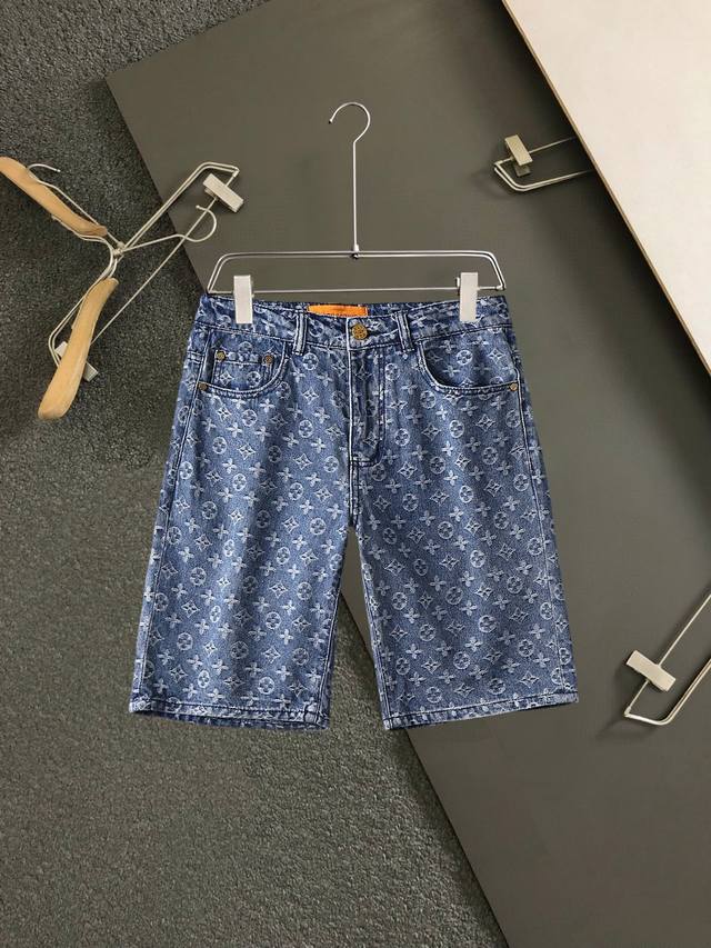 Lv 2025 new summer men's jeans shorts, heavy craftsmanship, advanced custom fabr