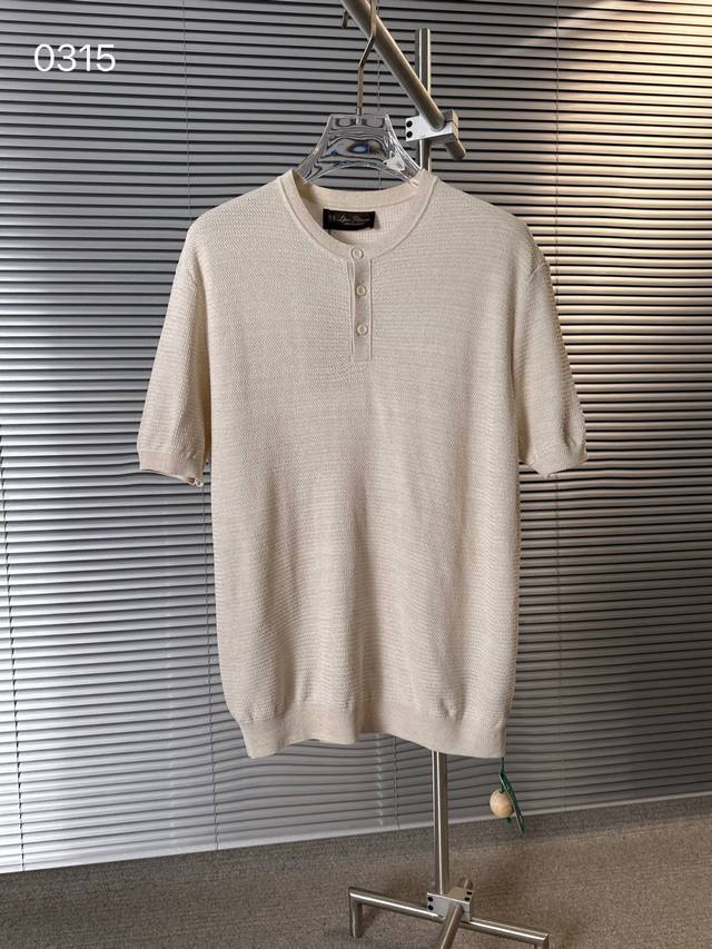 Lp Loyo Piana 2025 new single product, Henry collar linen jacquard T-shirt Lazy