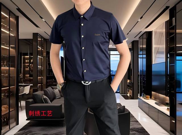 Zegna 2025 Spring and Summer Men's Shirt Fashion Casual Short-sleeved Shirt, Hon