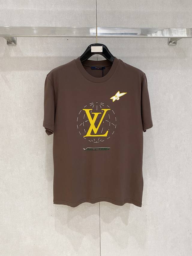 Lv Louis Vuitton Rhinestone Decorated Cotton T-shirt Fabric: 15S Fine Cotton Pla