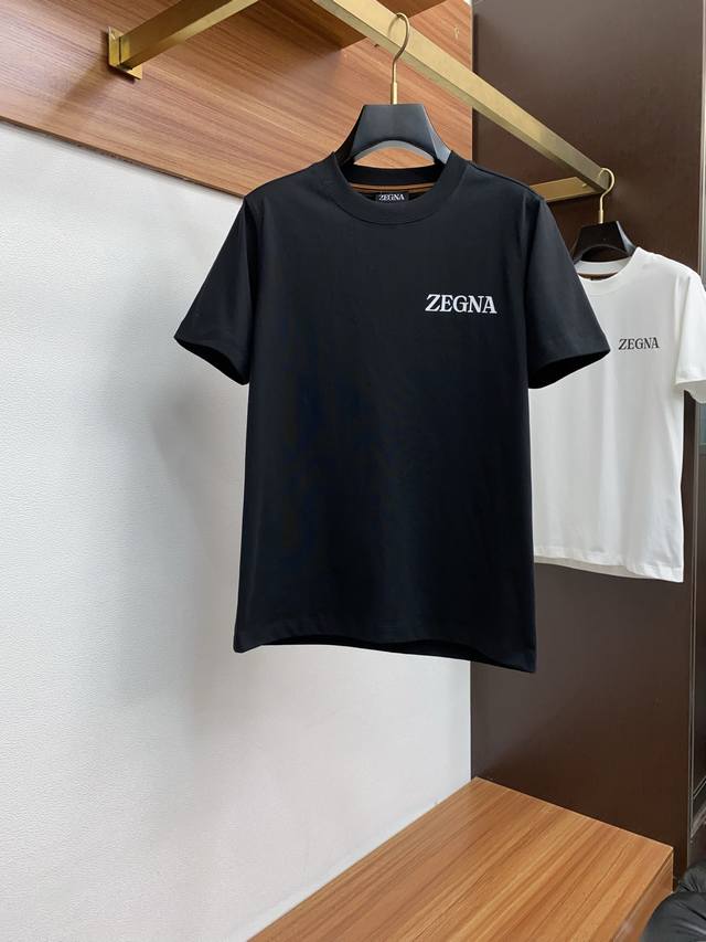 Tai P Zegna 2025 new men's round neck short sleeves Imported long-pile core-spun