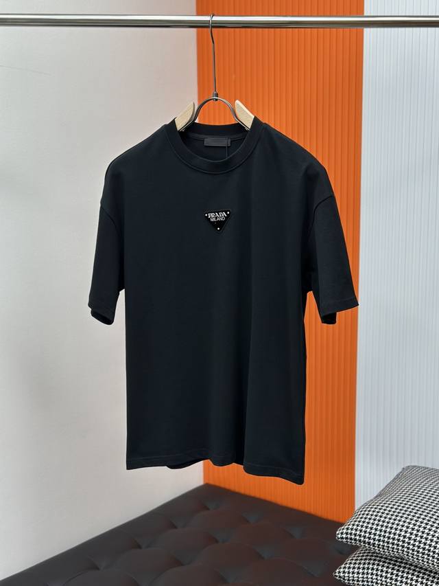 Prada 2025Ss spring and summer latest round neck fashion short-sleeved T-shirt,