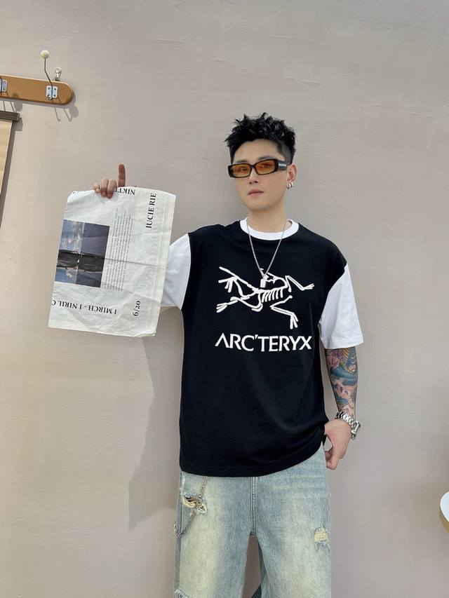 Arc'teryx splicing new letter printing double-layer heavy-duty short-sleeved T-s