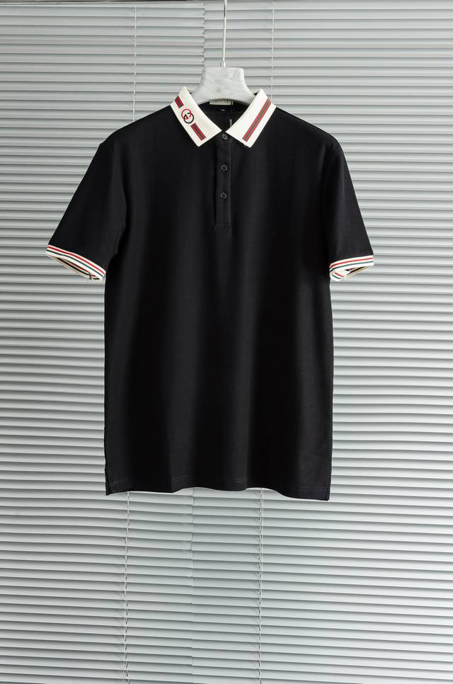 New# Gu C#* Ci. Gucci 2025 Men's Business Casual Solid Color Lapel Short Sleeve