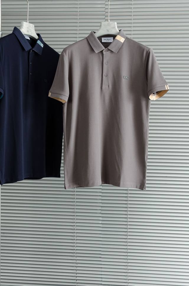 New# Salvatore Ferragamo 2025 Men's Business Casual Solid Color Lapel Short Slee