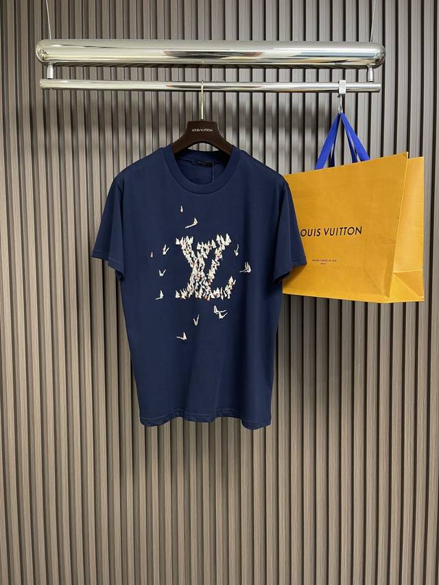 Lv sailboat logo embroidered short-sleeved T-shirt, made of customized cotton fa