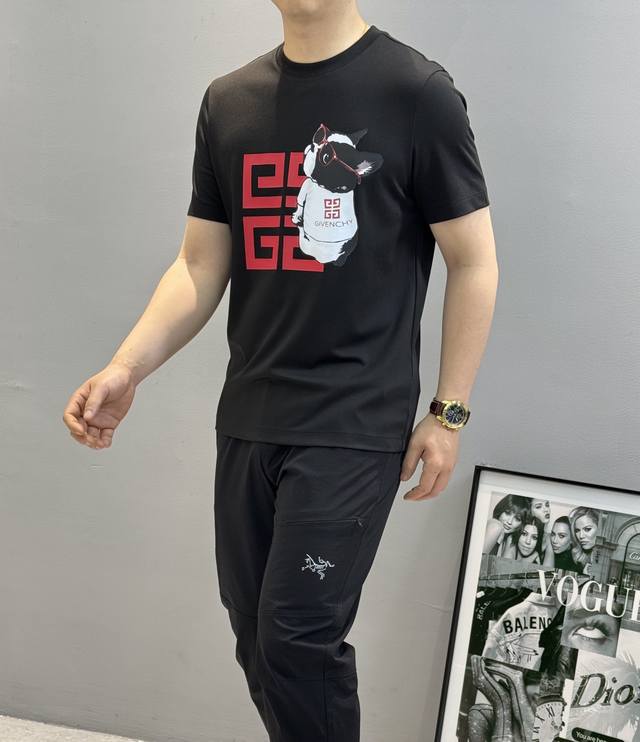 Givench*Y Givenchy 2025S new mercerized cotton short-sleeved T-shirt, cartoon sh
