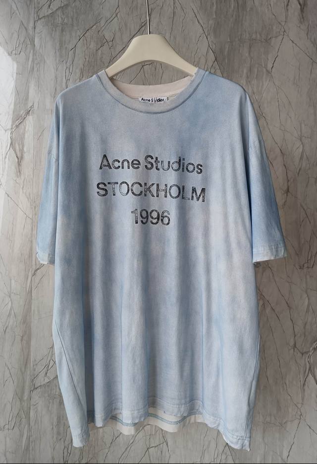 Acne Studios summer new washed old gradient printed Logo short-sleeved T-shirt u