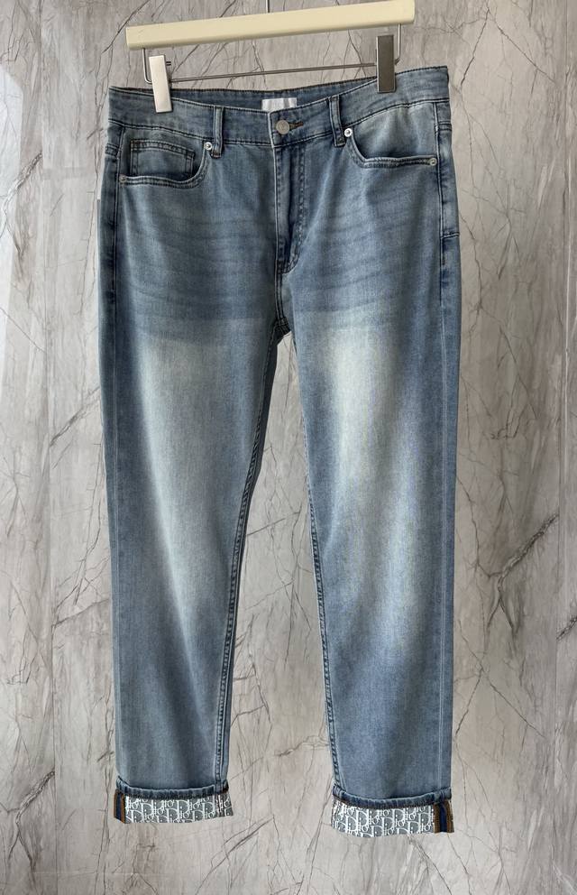Cd New Dior Washed Light Blue Slightly Elastic Thin Straight Jeans Custom Engrav