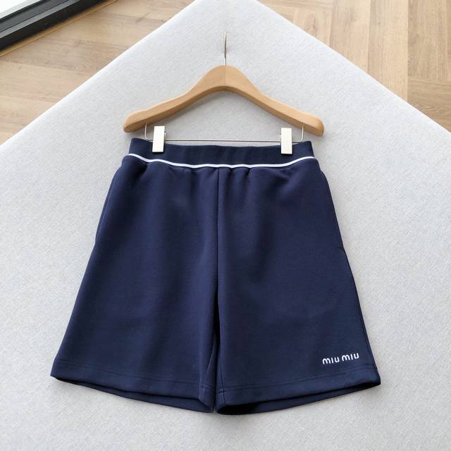 Miu College Style~Navy Blue Cotton Elastic Waist Drawstring Shorts Miu Navy Blue