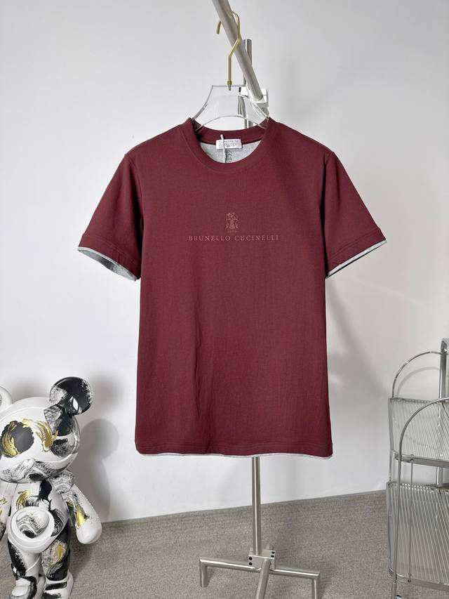 Top quality Bc round neck fake two-piece short-sleeved T-shirt, original woven 2
