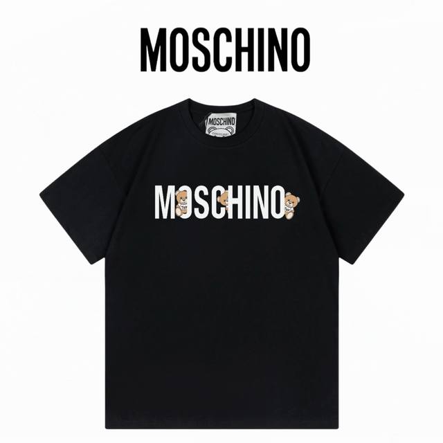 Moschino Bear print letters Washed 280g double yarn short sleeves : Black : Xs-L