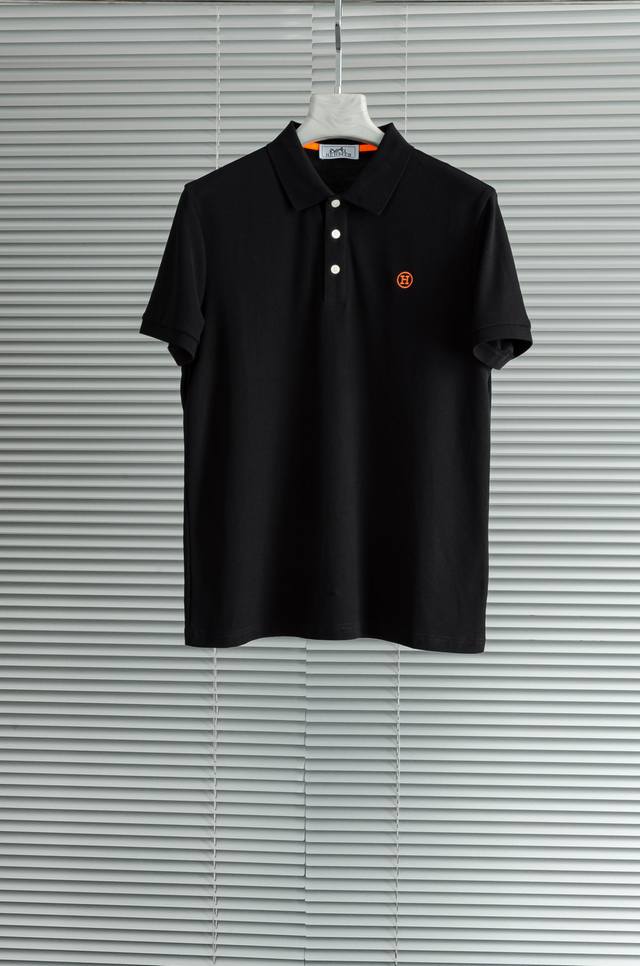 New# Her#* Mes H 2025 Men's Business Casual Solid Color Lapel Short Sleeve Polo