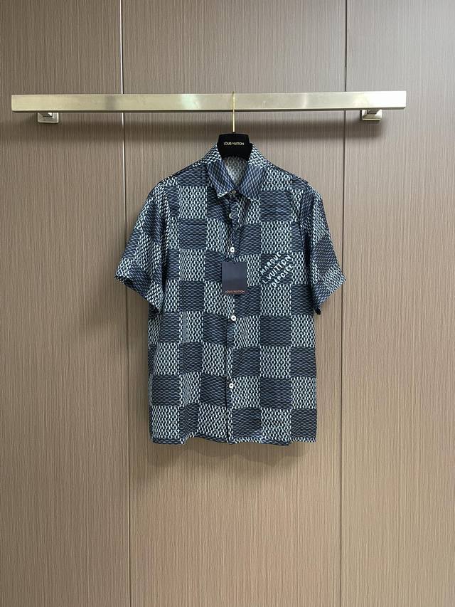 Top Shorts Lv 2025Ss Spring/Summer new checkerboard jacquard short-sleeved shirt