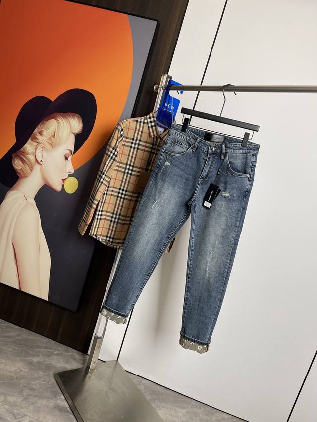 D&G 2025 Spring and Summer new original jeans, original hardware leather label!