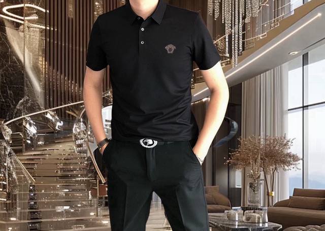 V*Rsace Versace 2025 Spring and Summer new original men's lapel short-sleeved Po