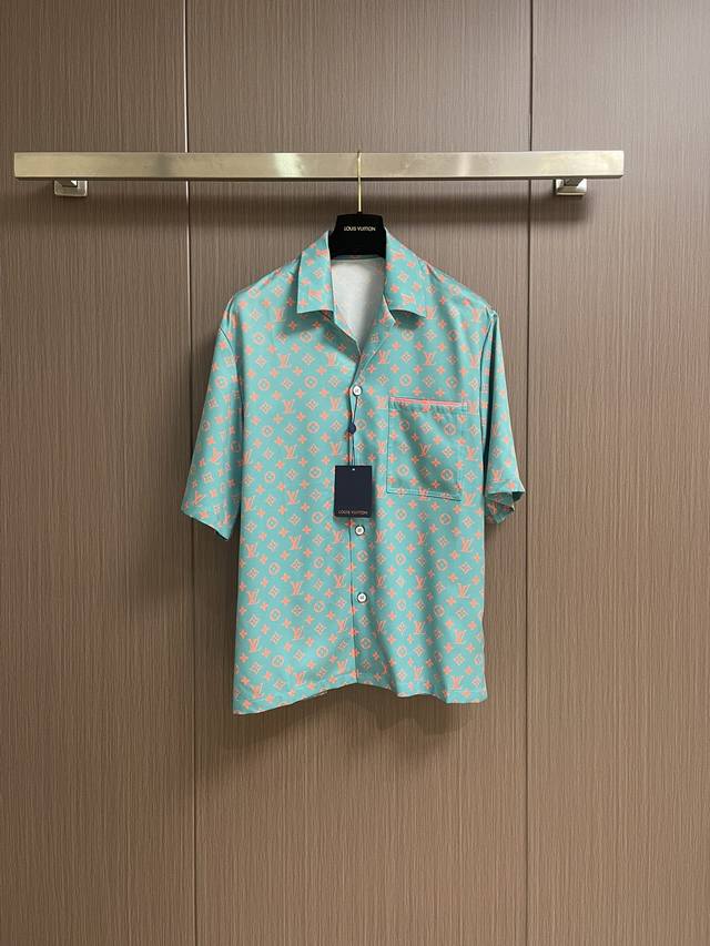 Top Shorts Lv silk print lapel short-sleeved shirt shorts set, made of customize