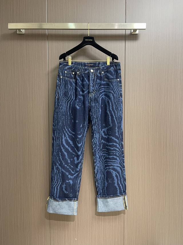 Top Jeans Lv Blue Wave Laser Dark Pattern Denim Short Sleeve Shirt Jeans Set, or