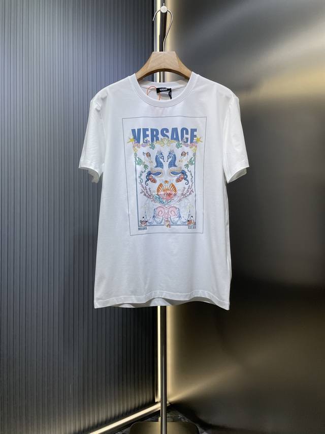 Versace top original 2025 spring and summer new Coral Theatre Postcard T-shirt;