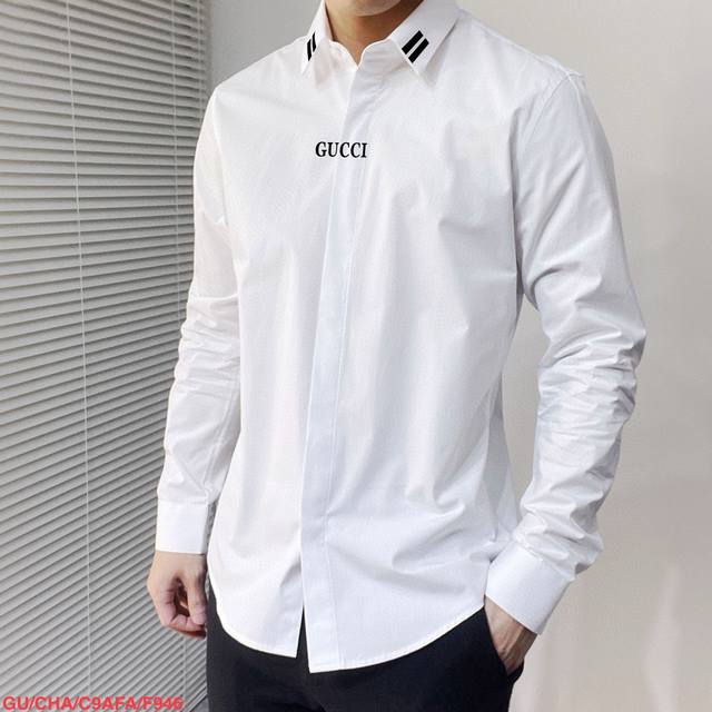 F946 Gu Gucci 2025Ss new long-sleeved shirt, high-end version! Custom-made fabri