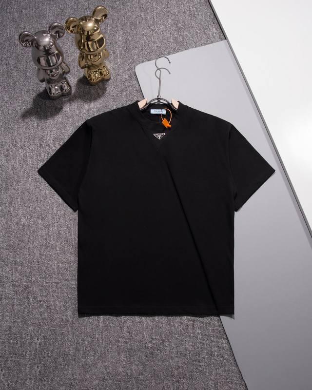 Prada round neck short sleeve T-shirt triangle plus triangle logo official synch