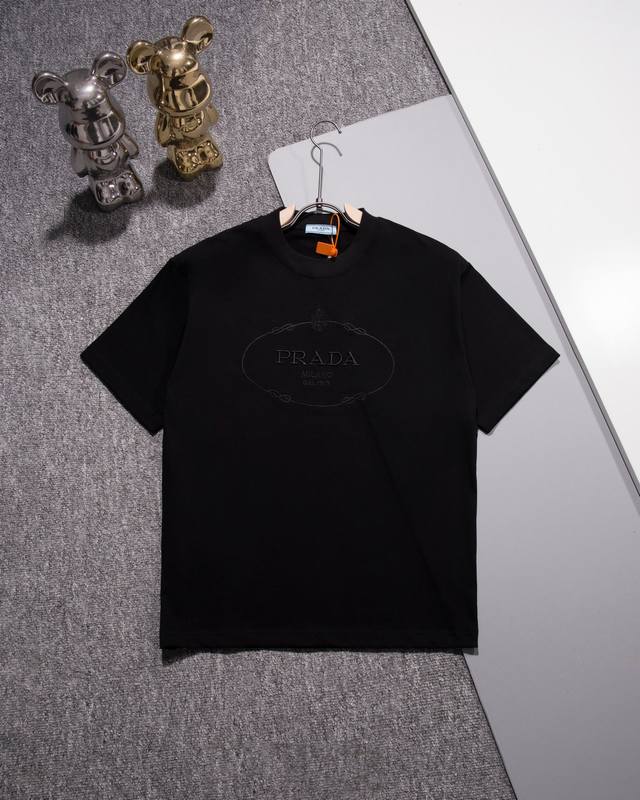 Prada round neck short sleeve T-shirt Logo letter embroidery Official 1:1 origin