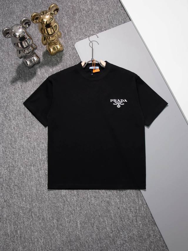 Prada round neck short sleeve T-shirt Iconic Logo embroidery logo Official 1:1 o