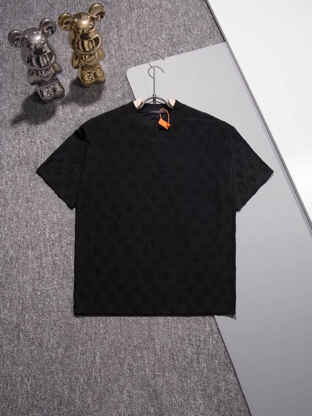Louisvuitton round neck short-sleeved T-shirt fabric Lvlogo jacquard logo offici