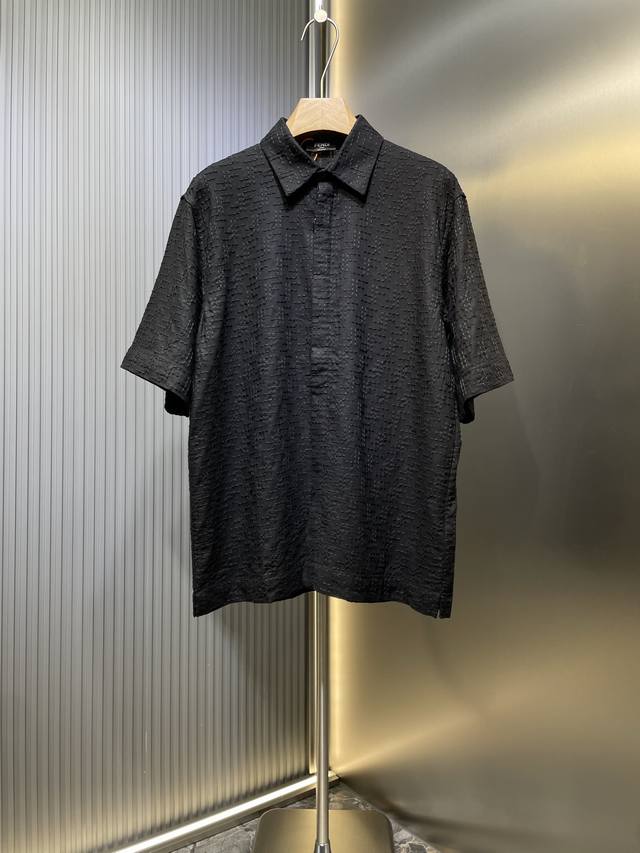 Fendi top original 2025Ss new full-width Ff customized ink jacquard linen silk t