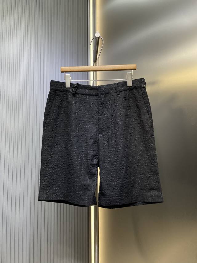 Fendi top original 2025Ss new full-width Ff shorts Customized ink jacquard linen