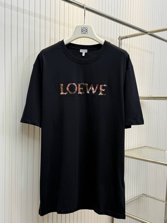 Leo Loewe 25Ss new colorful silk embroidery black short-sleeved T-shirt Size: Xs
