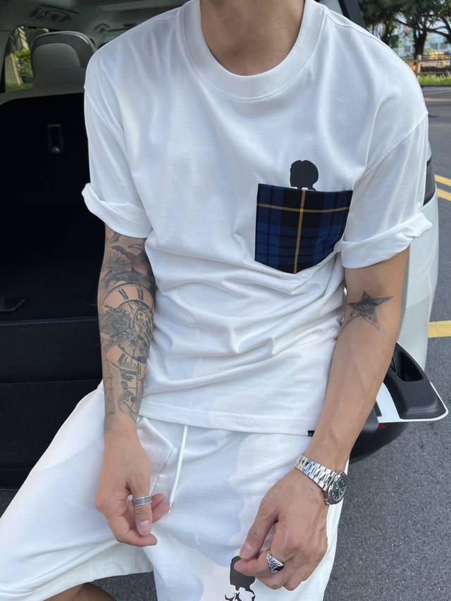 Mmj 25Ss summer new striped patch pocket skull print short-sleeved T-shirt is ab