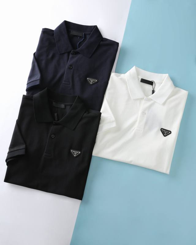 Pa*La 25Ss new summer mesh beaded cotton basic lapel short tee, men's classic tr