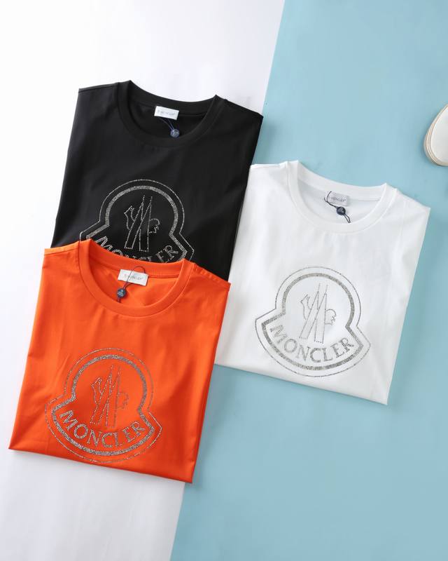 Mon* buckle 25Ss new summer basic plain cotton round neck short Tee, men's heavy