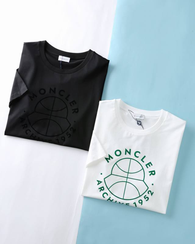 Mon* buckle 25Ss summer new high-count mercerized cotton round neck short Tee, m