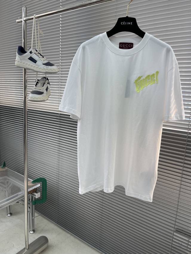 Gucc 25Ss new embroidered short-sleeved T-shirt Regular version, 270G washed cot
