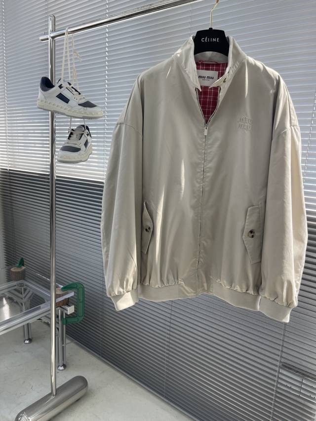 Miumiu 25Ss The new oversized bomber jacket is made of Panama cotton and feature