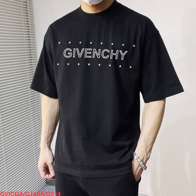 G514 Gv Givenchy's new letter print double-layer heavy-duty short-sleeved T-shir